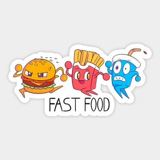 Fast food, hamburger, french fries and soda running funny design 2 Sticker